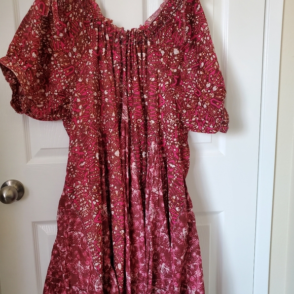 NEW Free People Pink Fushia Combo Short Sleeve Batik Tent Loose Fit Dress Size S - Picture 12 of 16